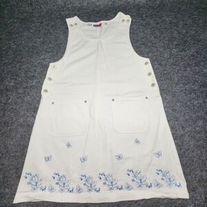JL NY White Denim Jumper Dress Blue Butterfly Embroidered Medium Country Cottage